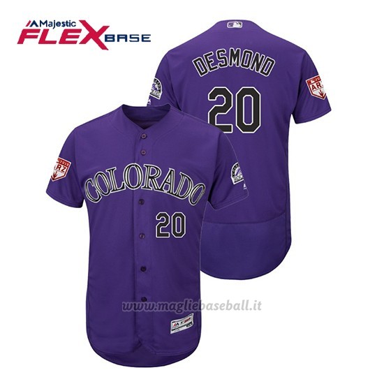 Maglia Baseball Uomo Colorado Rockies Ian Desmond Flex Base Entrenamiento De Primavera 2019 Viola
